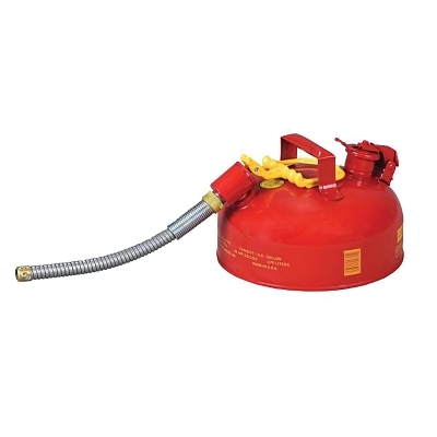 Safety Can, Type II, 1 gal, 24-ga Galvanized Steel, Flammables, Red, Includes 5/8 in Flexible Spout