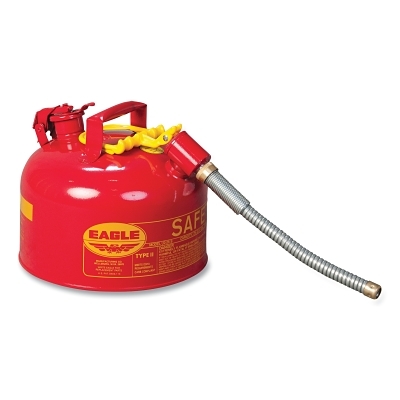 Safety Can, Type II, 2-1/2 gal, 24-ga Galvanized Steel, Flammables, Red, Includes 7/8 in Flexible Spout