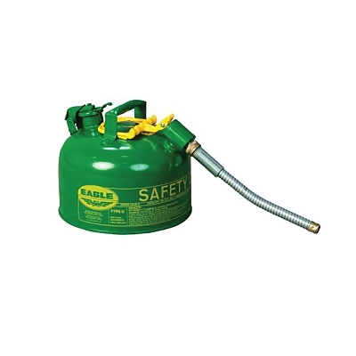 Safety Can, Type II, 2-1/2 gal, 24-ga Galvanized Steel, Combustibles, Green, Includes 7/8 in Flexible Spout