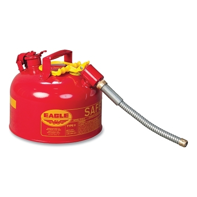 Safety Can, Type II, 2-1/2 gal, 24-ga Galvanized Steel, Flammables, Red, Includes 7/8 in Flexible Spout