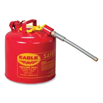 Safety Can, Type II, 5 gal, 24-ga Galvanized Steel, Flammables, Red, Includes 7/8 in Flexible Spout