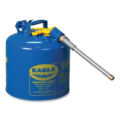 Safety Can, Type II, 5 gal, 24-ga Galvanized Steel, Kerosene, Blue, Includes 7/8 in Flexible Spout