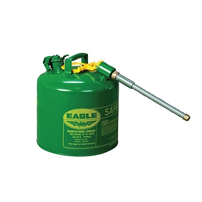 Safety Can, Type II, 5 gal, 24-ga Galvanized Steel, Combustibles, Green, Includes 7/8 in Flexible Spout