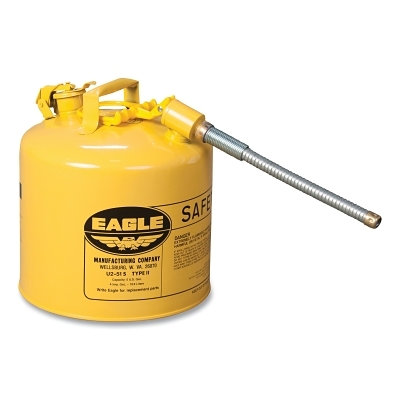 Safety Can, Type II, 5 gal, 24-ga Galvanized Steel, Diesel, Yellow, Includes 7/8 in Flexible Spout
