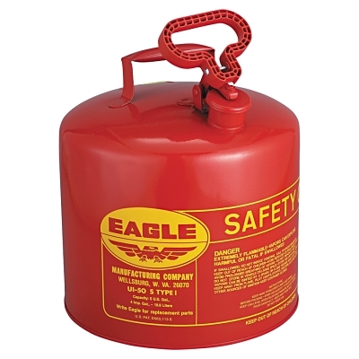 Safety Can, Type II, 5 gal, 24-ga Galvanized Steel, DOT Flammables, Red