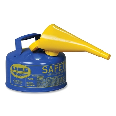 Safety Can, Type I, 1 gal, 24-ga Galvanized Steel, Kerosene, Blue, Includes Funnel
