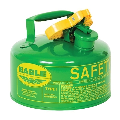Safety Can, Type I, 2 qt, 24-ga Galvanized Steel, Combustibles, Green