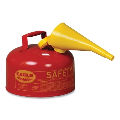 Safety Can, Type I, 2 gal, 24-ga Galvanized Steel, Flammables, Red, Includes Funnel