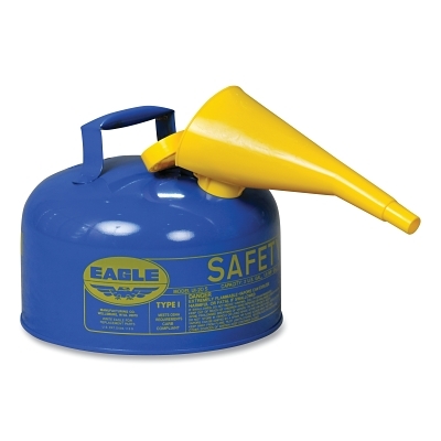 Safety Can, Type I, 2 gal, 24-ga Galvanized Steel, Kerosene, Blue, Includes Funnel
