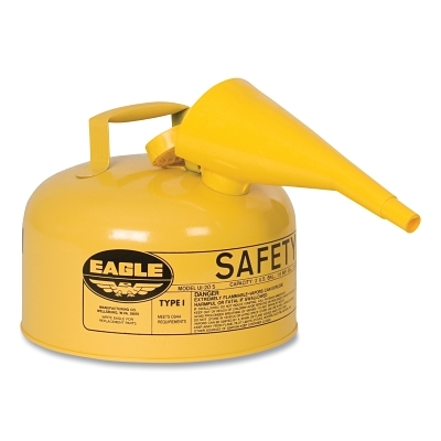 Safety Can, Type I, 2 gal, 24-ga Galvanized Steel, Diesel, Yellow, Includes Funnel