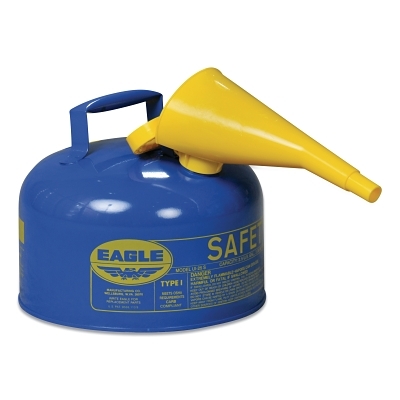 Safety Can, Type I, 2-1/2 gal, 24-ga Galvanized Steel, Kerosene, Blue, Includes Funnel