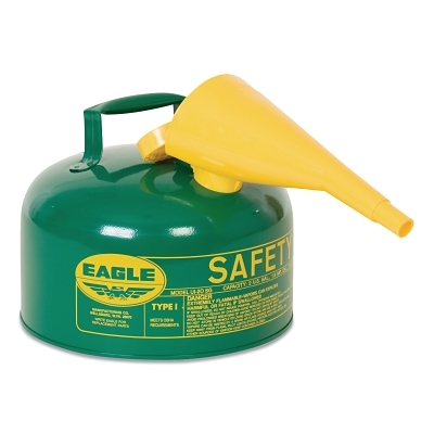 Safety Can, Type I, 2-1/2 gal, 24-ga Galvanized Steel, Combustibles, Green, Includes Funnel