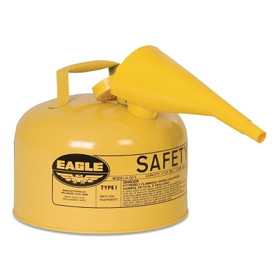 Safety Can, Type I, 2-1/2 gal, 24-ga Galvanized Steel, Diesel, Yellow, Includes Funnel