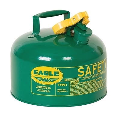 Safety Can, Type I, 2-1/2 gal, 24-ga Galvanized Steel, Combustibles, Green