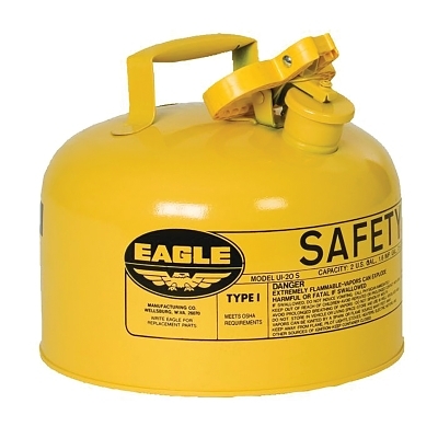 Safety Can, Type I, 2-1/2 gal, 24-ga Galvanized Steel, Diesel, Yellow