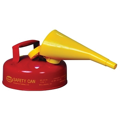 Safety Can, Type I, 2 qt, 24-ga Galvanized Steel, Flammables, Red, Includes Funnel