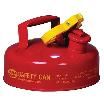Safety Can, Type I, 2 qt, 24-ga Galvanized Steel, Flammables, Red