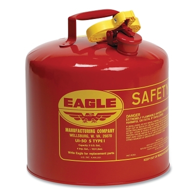 Safety Can, Type I, 5 gal, 24-ga Galvanized Steel, Flammables, Red