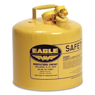 Safety Can, Type I, 5 gal, 24-ga Galvanized Steel, Diesel, Yellow