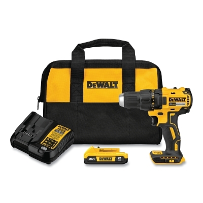 Cordless Drill/Driver, 20V MAX* Brushless, 1/2 in Chuck, Kit, Includes DCB203 Battery/Charger/Bag/Belt Hook