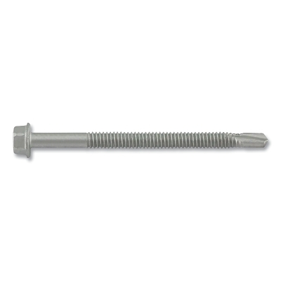 Dril-Flex® Self-Drilling Structural Screws, Hex Washer Head, 1/4 in-20 TPI, 3-3/8 in L, #4 Point Type, Stalgard SUB Finish