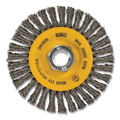 Stringer Wire Wheel, 4 in dia, 1/2 in Face dia, 0.020 in Carbon Steel Wire, 12000 RPM