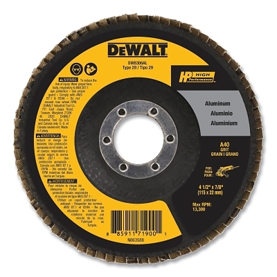 Type 29 Flap Disc, 4-1/2 in dia, 40 Grit, 7/8 in Arbor, Aluminum Oxide, 13300 RPM