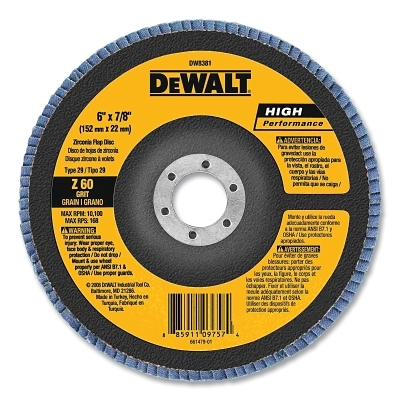 Type 29 Flap Disc, 6 in dia, 60 Grit, 7/8 in Arbor, Zirconia Alumina, 10100 RPM