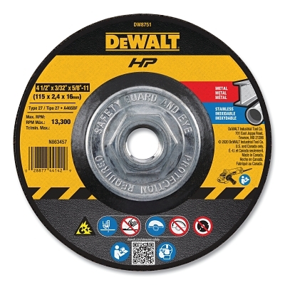 High Performance™ Cutting and Notching Wheel, Type 27, 4-1/2 in dia x 3/32 in Thick x 5/8 in-11 in Arbor, 24 Grit, Alum Oxide