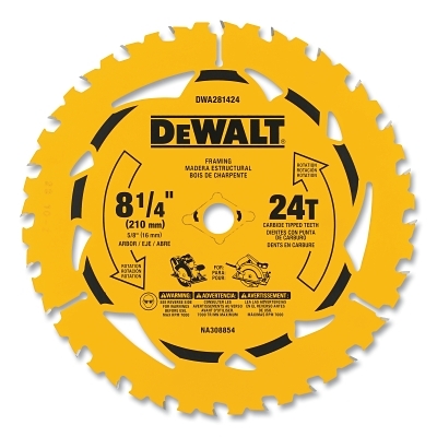 Tungsten Carbide Tipped Circular Saw Blade, 5/8 in Arbor, 24 Teeth, 8-1/4 in dia