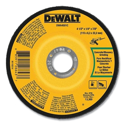 Type 27 Grinding Wheel, Concrete/Masonry, 4-1/2 in dia, 7/8 in, 13300 RPM, 24 Grit, 1/4 in Thick