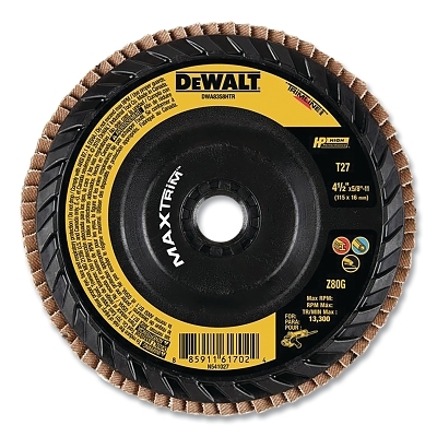 MAXTRIM™ Trimmable Flap Disc, Type 27, 4-1/2 in dia, 5/8 in-11 TPI, 80 Grit, Zirconia Alumina, 133000 RPM