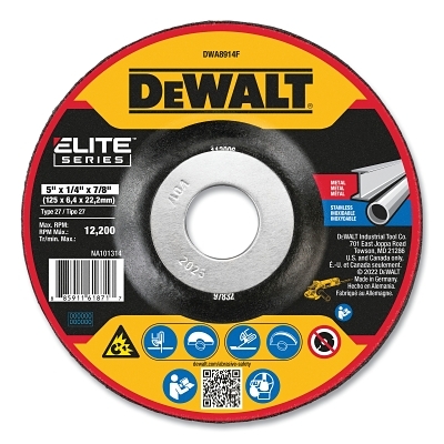 Type 27 Grinding Wheel, 5 in dia, 7/8 in Arbor, 24 Grit, 12200 RPM, 1/4 in Thick