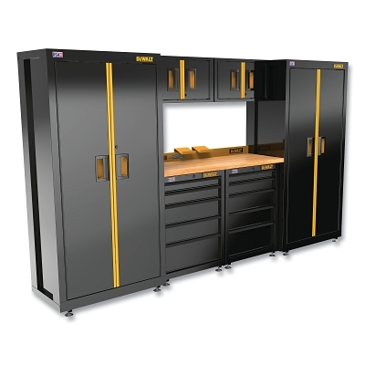 Storage Suite, 7 Pc, 126 in W, 2 5-Drawer Base Cabinets, Wood Top