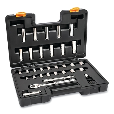 Mechanic Tools Set, 36 Pc, 3/8 in Drive, Blow Mold Case, 12 Point Standard, 6 Point Deep