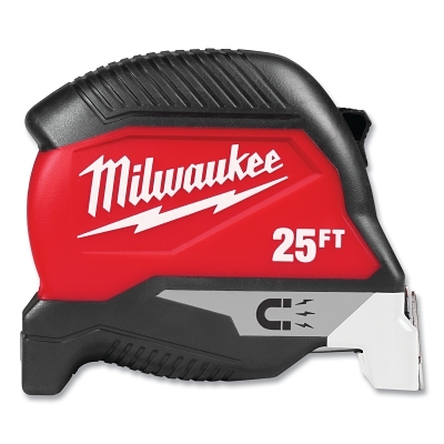 Magnetic Tape Measure, Electricians Markings, 16 ft, SAE, Double-Sided Printing, Steel Blade, Red/Black