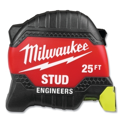 STUD™ Tape Measure, 25 ft, SAE, Two-Sided Printing, Engineer Scale, Hi-Vis Blade, Red/Black