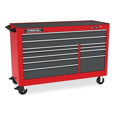 Workstation, 66 in W x 27 in D x 46 in H, 11 Drawers, Gray/Red