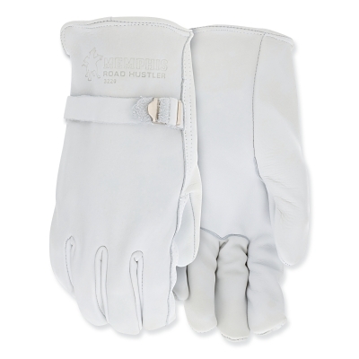 Road Hustler Premium Grade Cowhide Grain Leather Drivers Gloves, 3200, Unlined, Large, Keystone Thumb/Shirred Elastic Bk