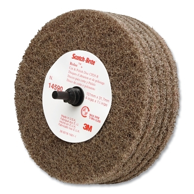 Roloc™+ Cut and Polish Disc D5, Aluminum Oxide, Medium, 3 in dia x 1-1/4 in, 10000 RPM, Tan