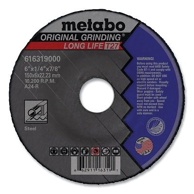 LongLife Original Grinding Wheel, T27, A24R, 4-1/2 in, 1/4 in Thick, 7/8 in Arbor, 13300 RPM, Aluminum Oxide