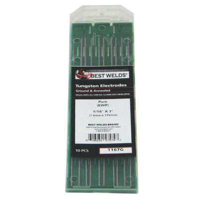 Tungsten Electrode, Pure Ground, 7 in, Size 1/16