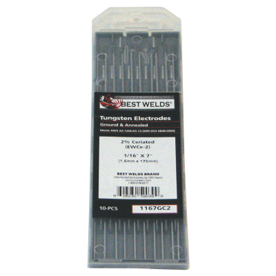 Tungsten Electrode, 2% Ceria Ground, 7 in, Size 1/16