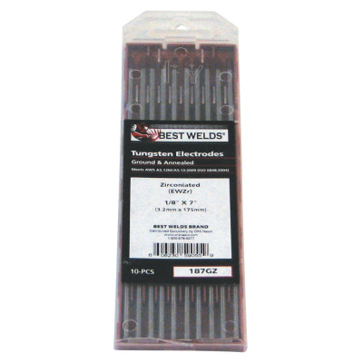 Tungsten Electrode, Zirconiated, 7 in, Size 1/8