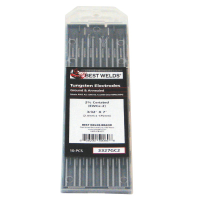 Tungsten Electrode, 2% Ceria Ground, 7 in, Size 3/32