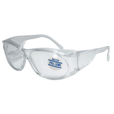 Full-Lens Magnifying Safety Glasses, 1.25 Diopter, Clear Polycarbonate Lens/Tint, Clear Frame