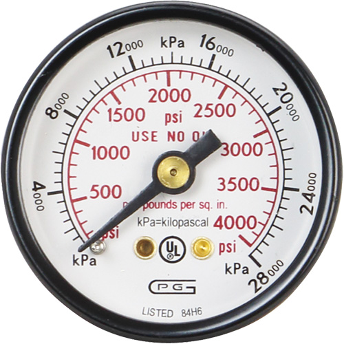 Pressure Gauges, 1-1/2" , 0 - 4000 psi, Back Mount, Analogue - Pressure Gauge - 331-2445