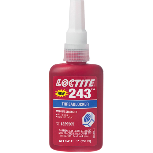 Threadlocker 243 Oil Tolerant, Blue, Medium, 250 ml, Bottle