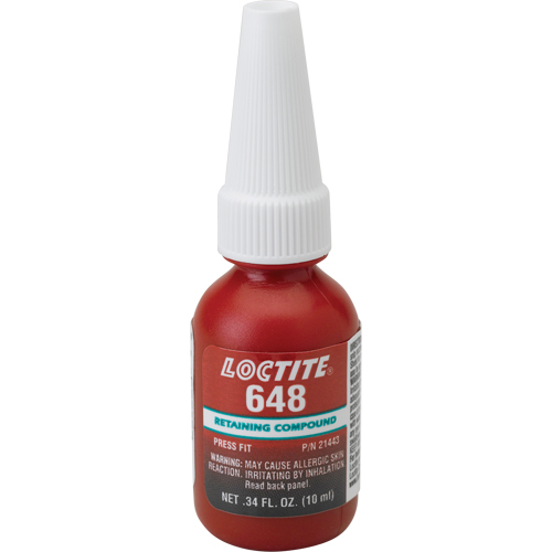 648™ High Strength/Rapid Cure Retaining Compounds, 10 ml, Bottle, Green