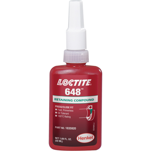 648™ High Strength/Rapid Cure Retaining Compounds, 50 ml, Bottle, Green